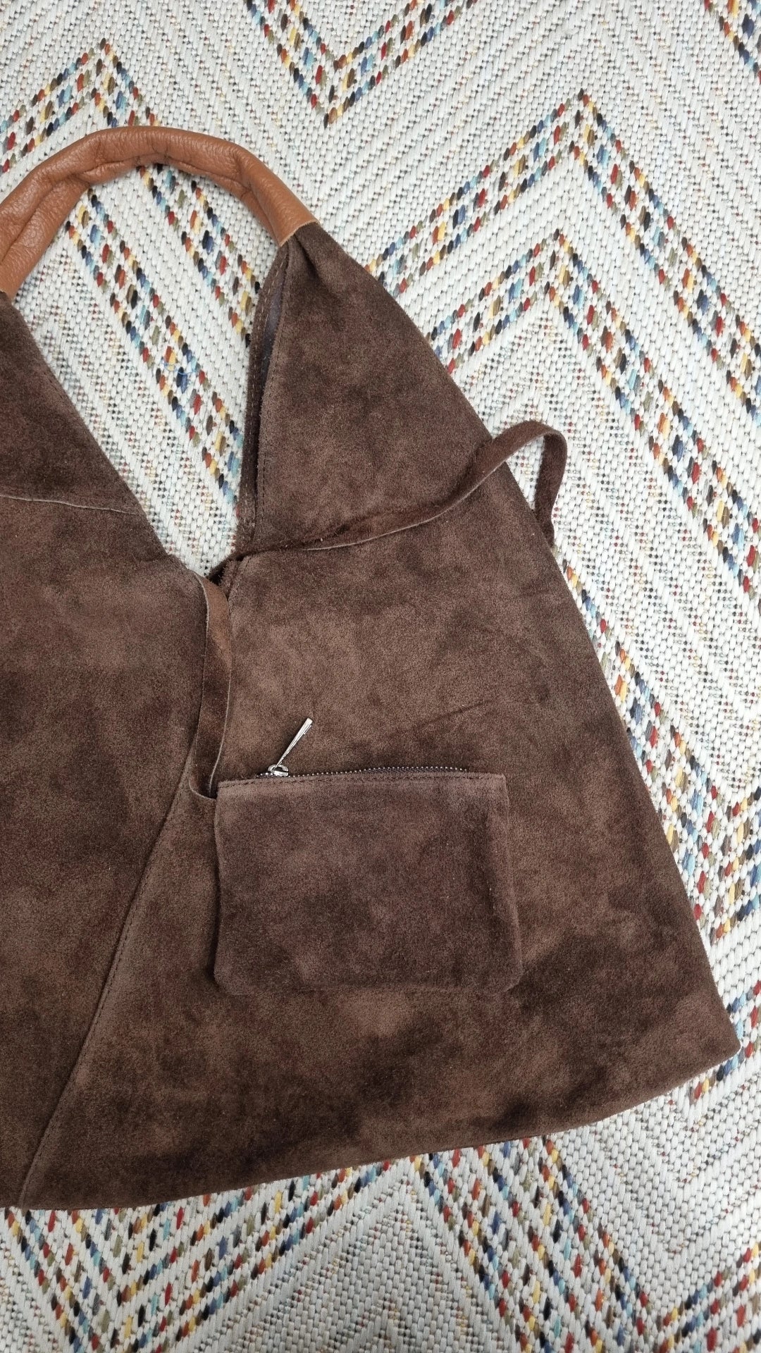 Genuine italian Leather suede Hobo bag in chocolate brown