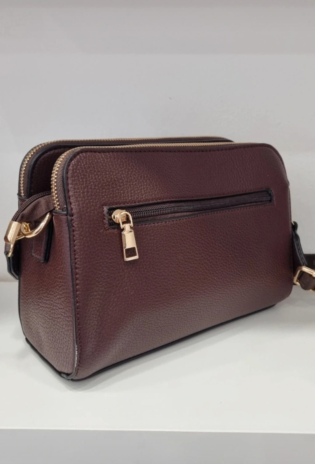Tote triple compartment crossbody bag in chocolate brown