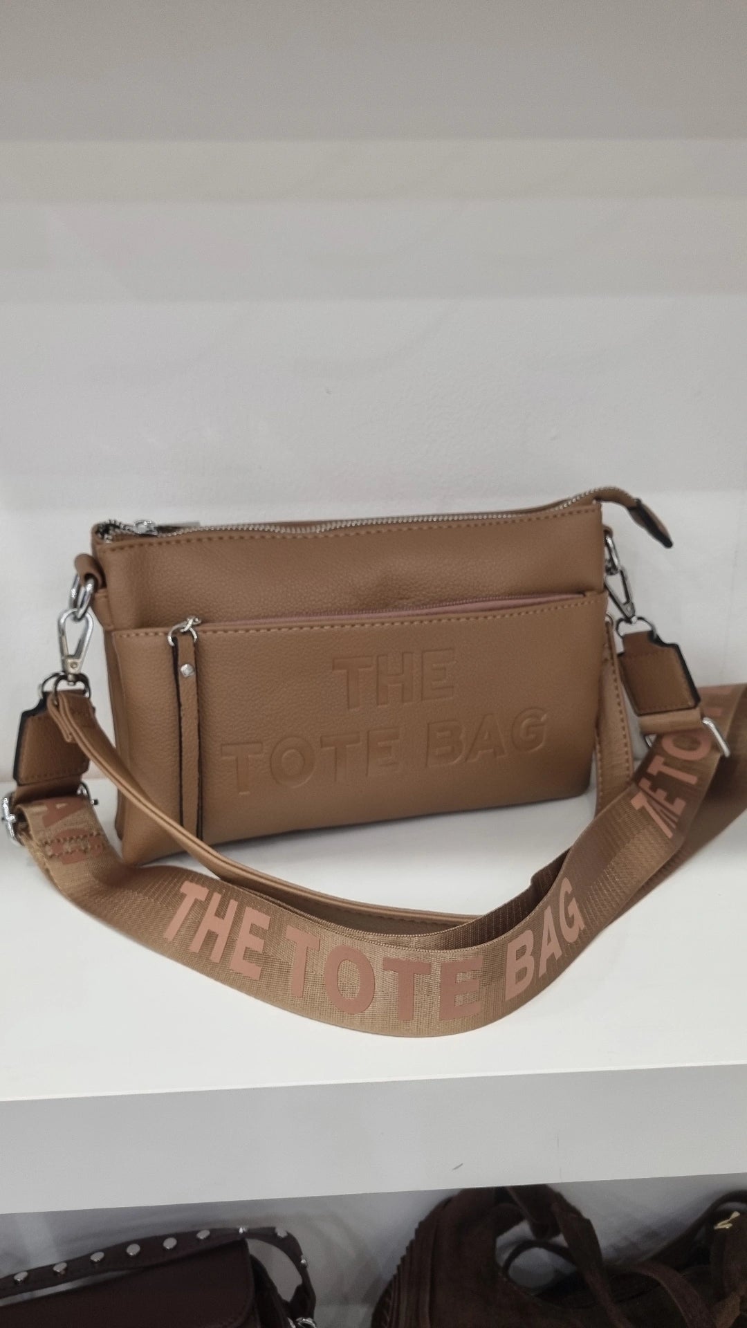 Tote 5 compartment soft crossbody bag in beige