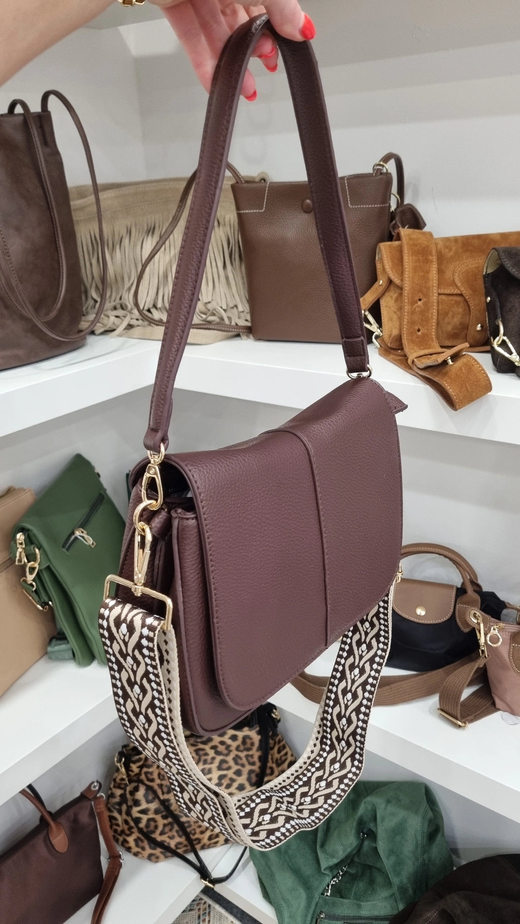 Satchel crossbody bag in chocolate brown