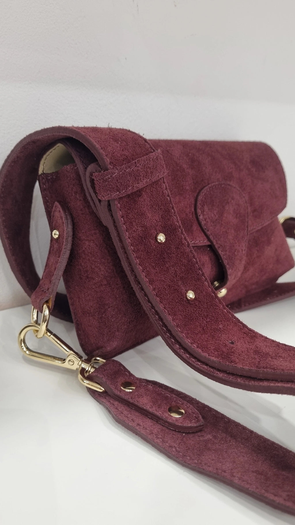 Premium italian leather suede satchel in burgandy