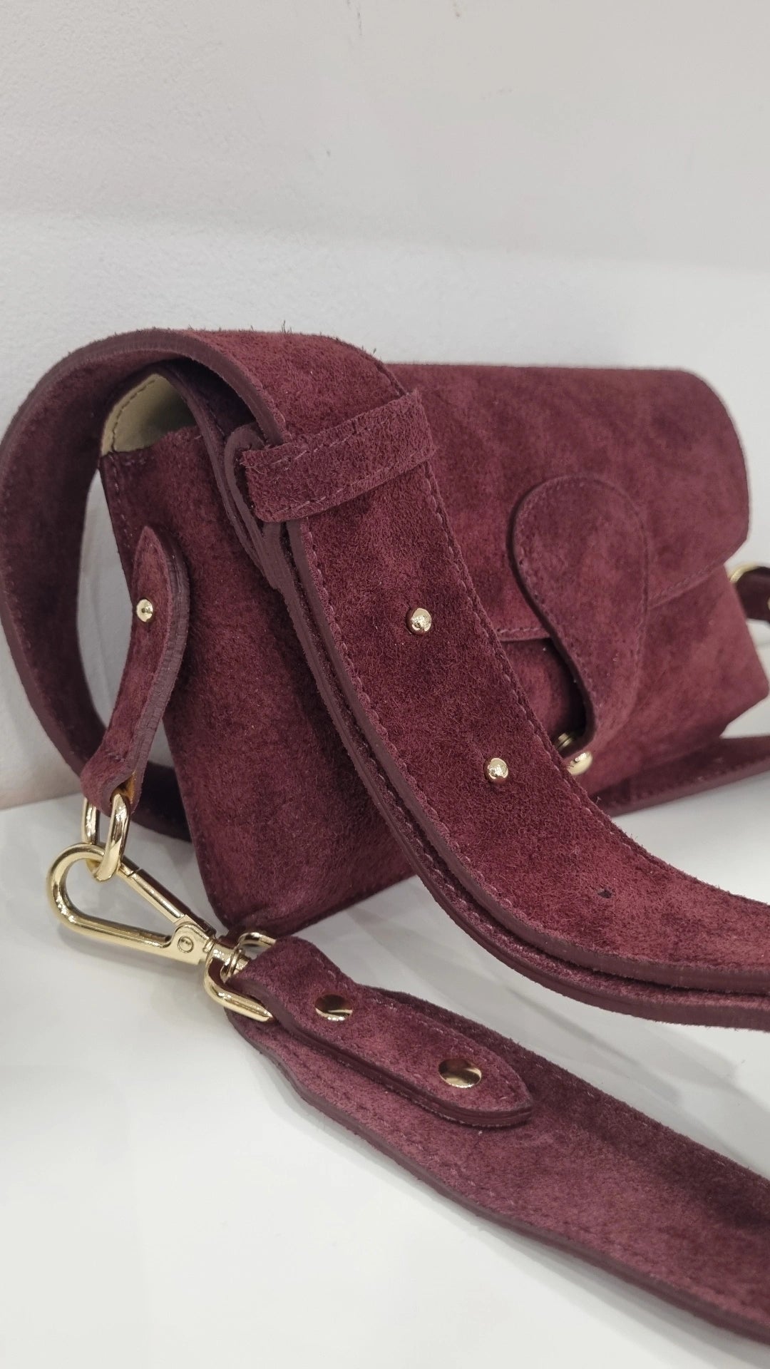 Premium italian leather suede satchel in burgandy