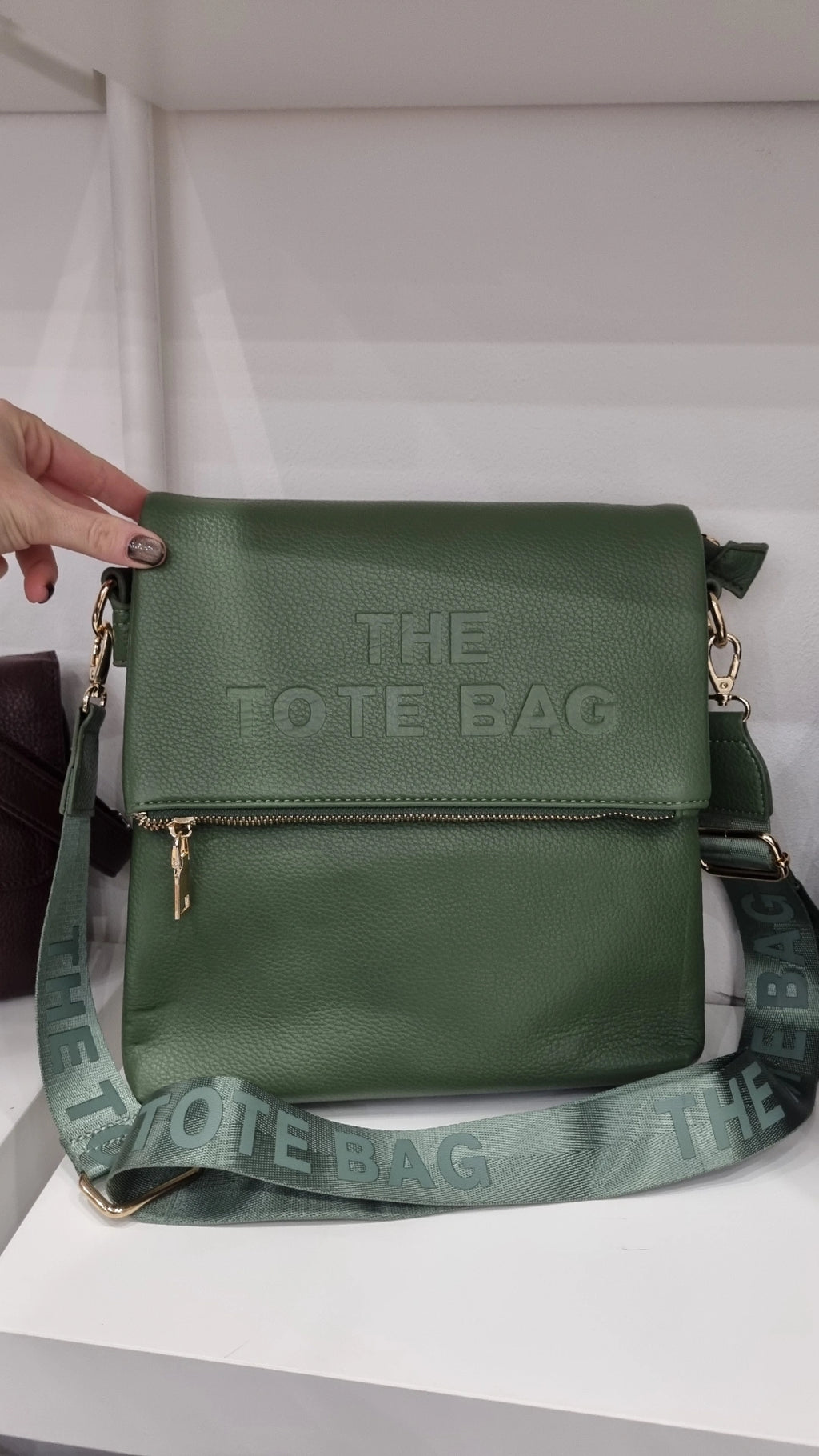 Tote folded messenger bag in khaki green