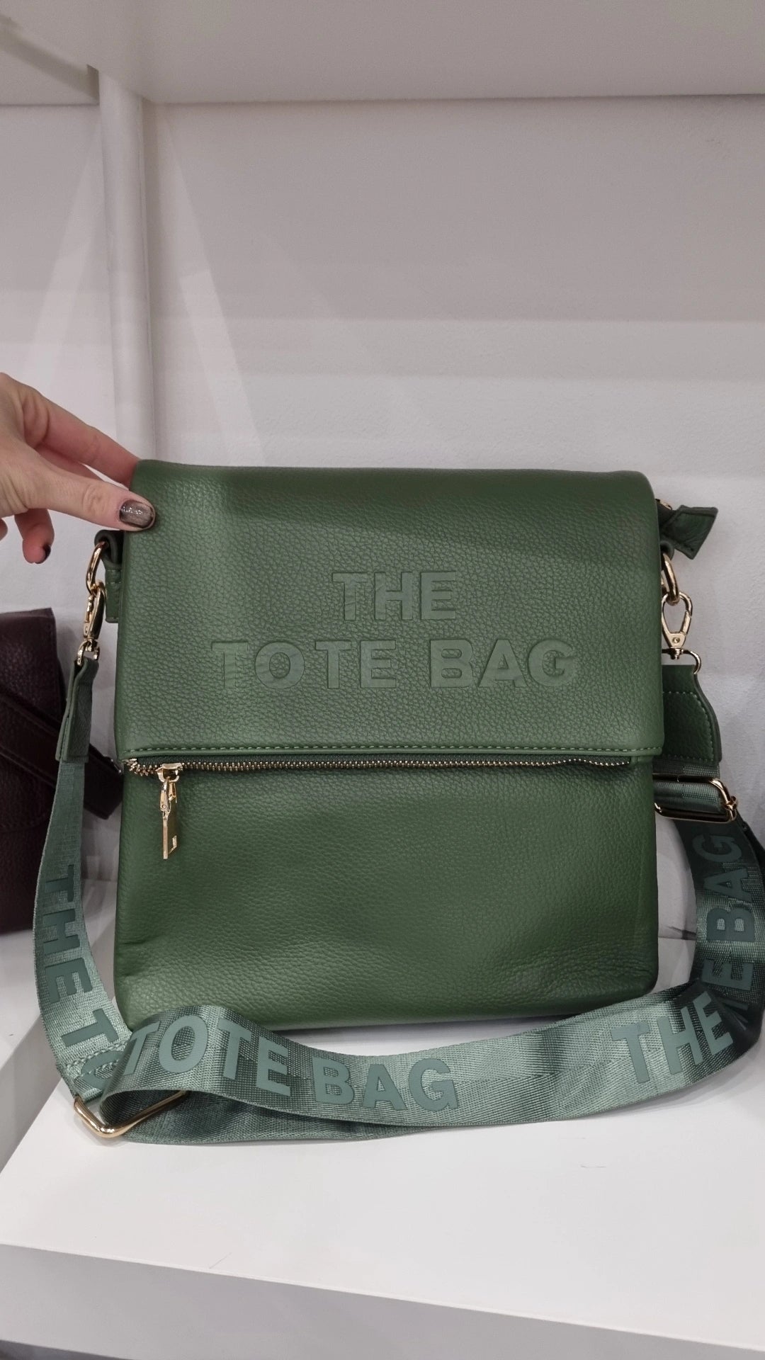 Tote folded messenger bag in khaki green