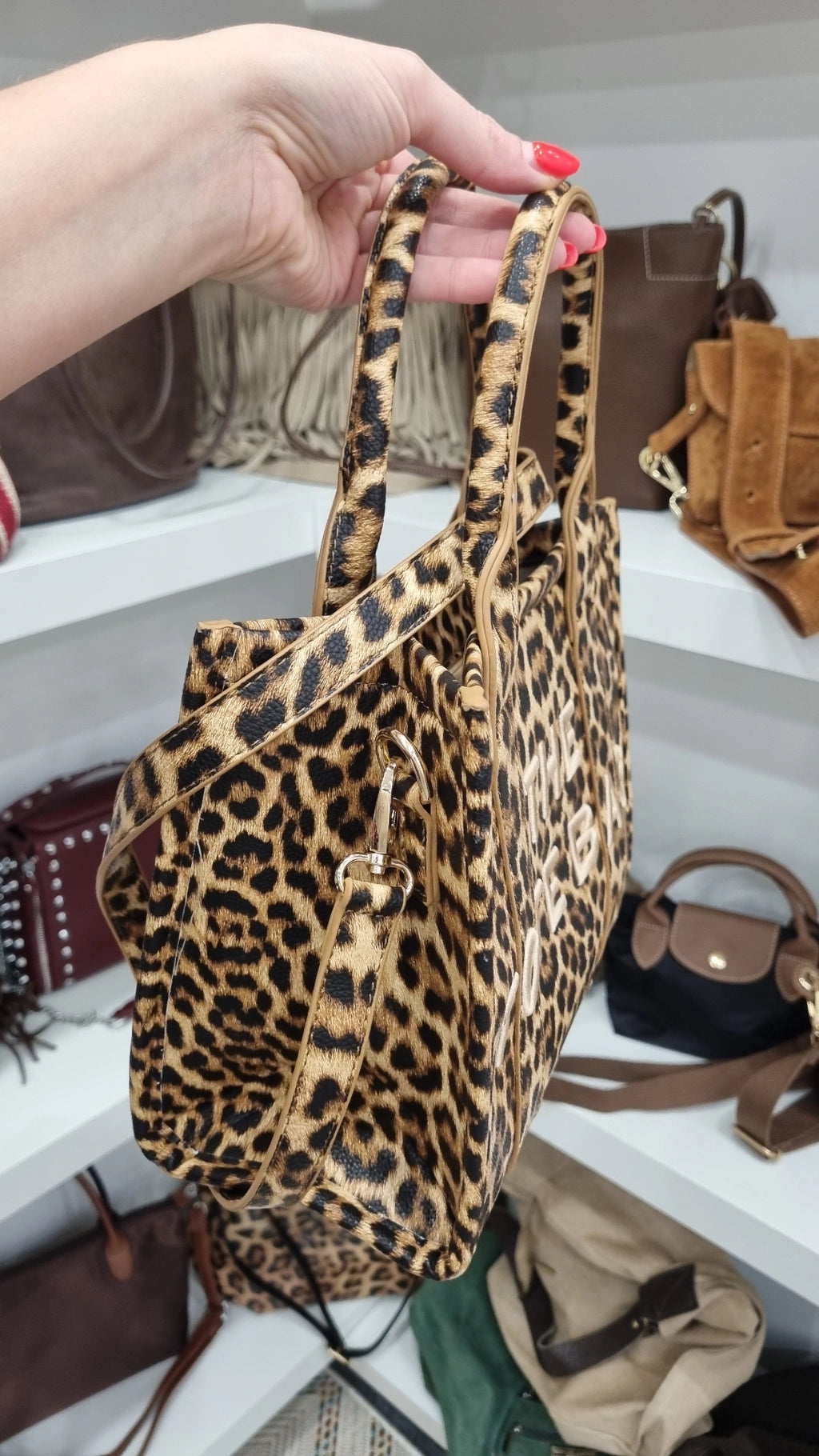 Tote leopard print crossbody bag in tan