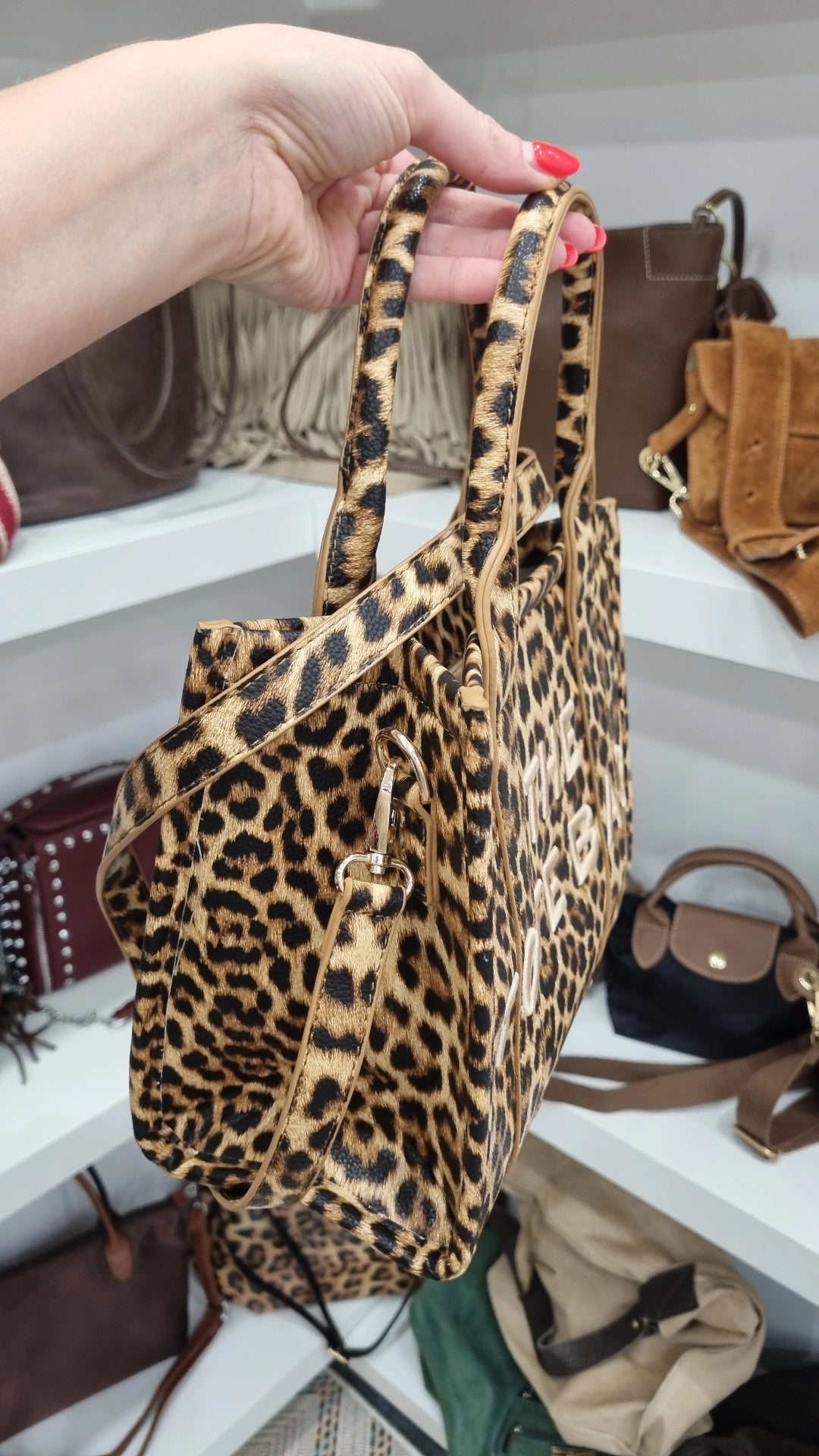 Tote leopard print crossbody bag in tan
