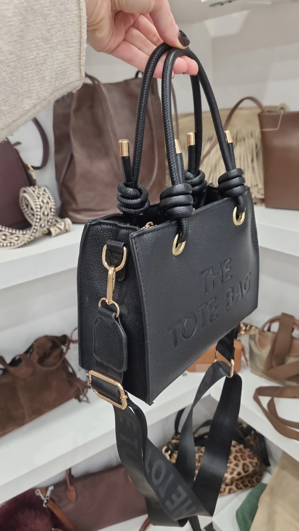 Tote knot crossbody bag in black