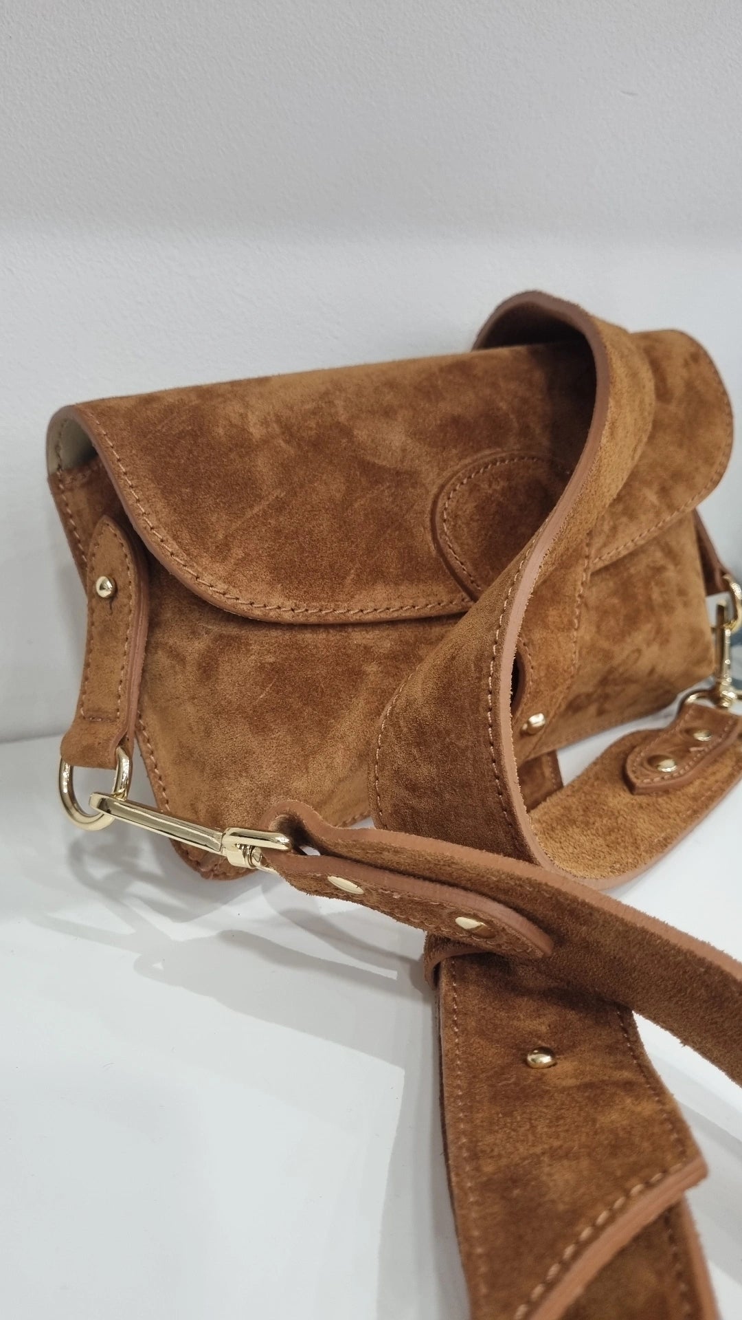 Premium italian genuine leather suede satchel bag in tan